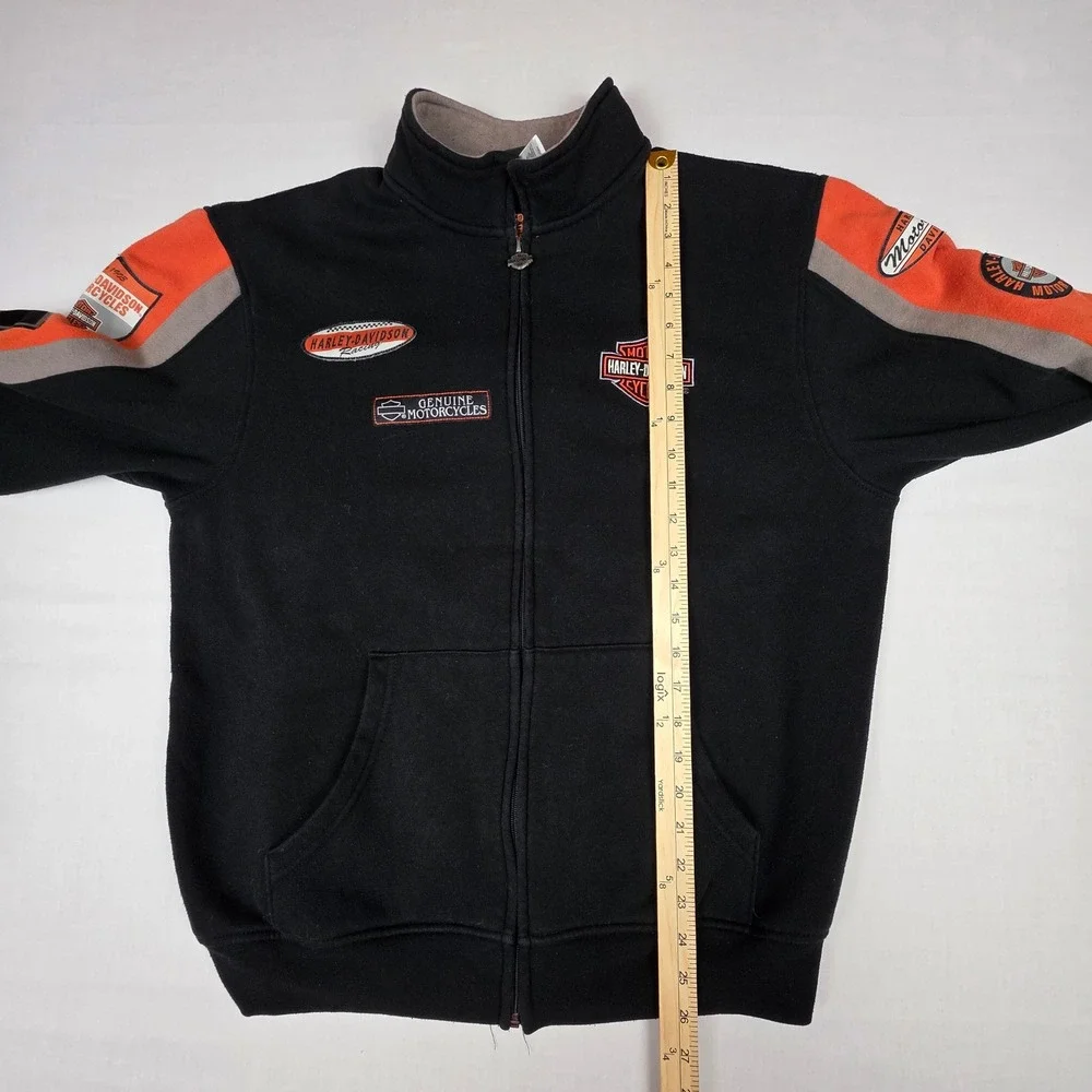 VTG Harley-Davidson Racing Full Zip Sweatshirt Mens Med Black Orange Patches Y2K